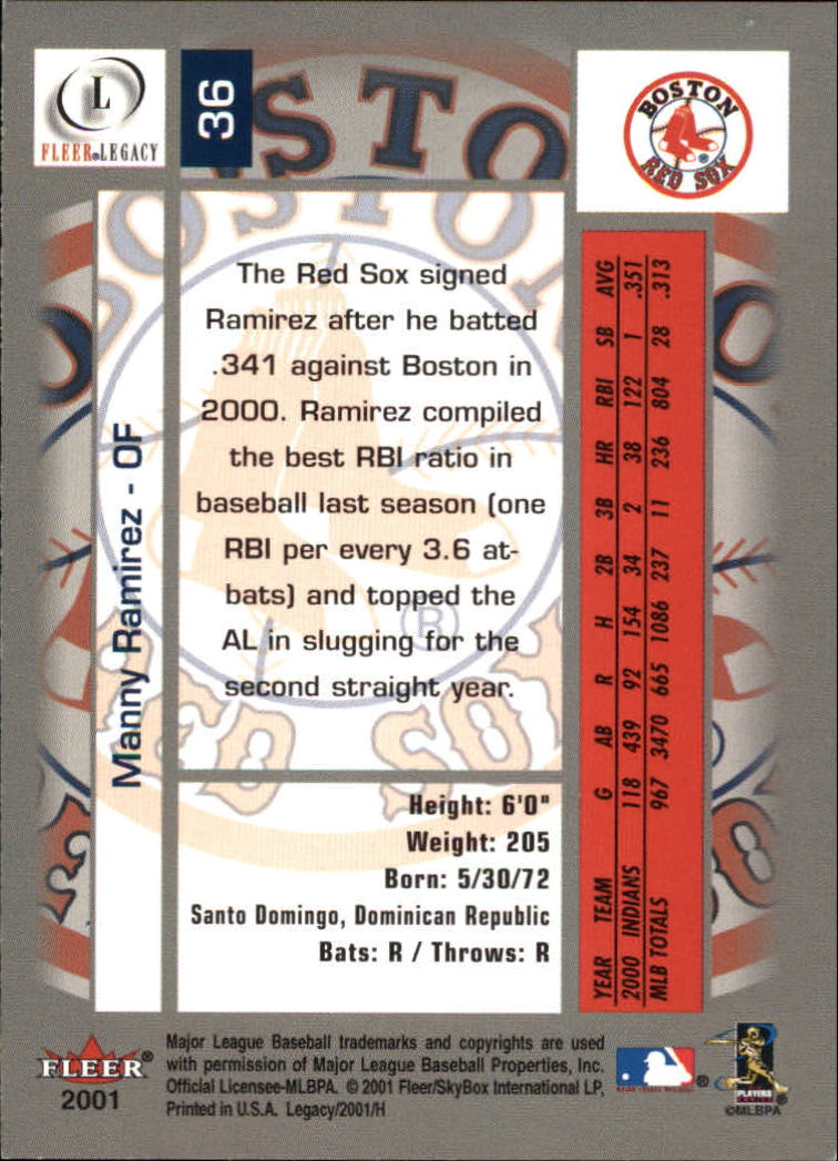 2001 Fleer Legacy #36 Manny Ramirez Sox back image