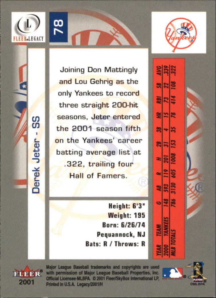 2001 Fleer Legacy #78 Derek Jeter back image