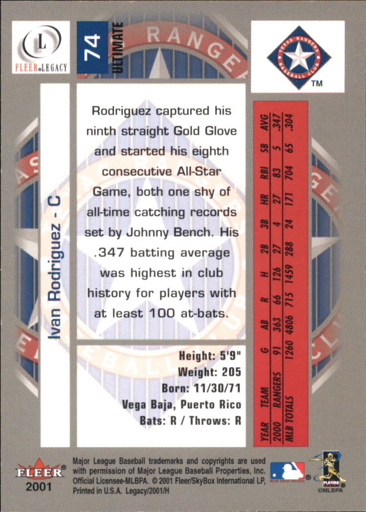 2001 Fleer Legacy Ultimate #74 Ivan Rodriguez back image
