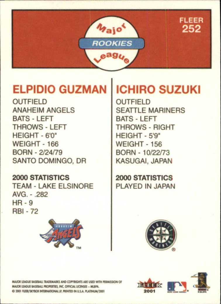 2001 Fleer Platinum #252 Ichiro Suzuki RC back image