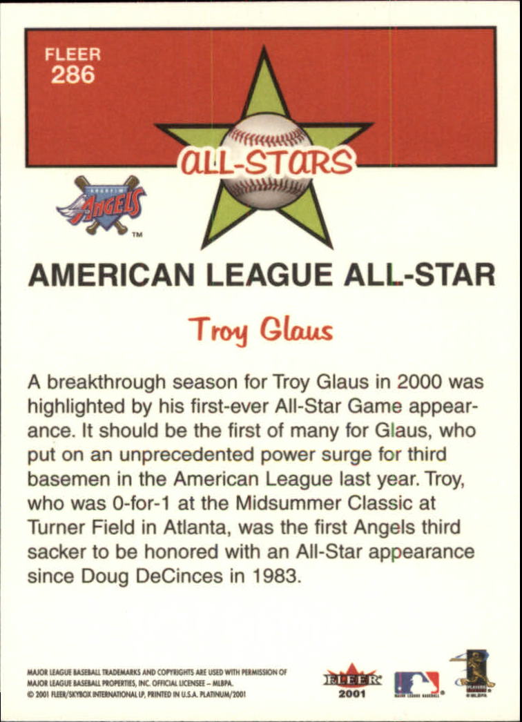 2001 Fleer Platinum #286 Troy Glaus AS back image