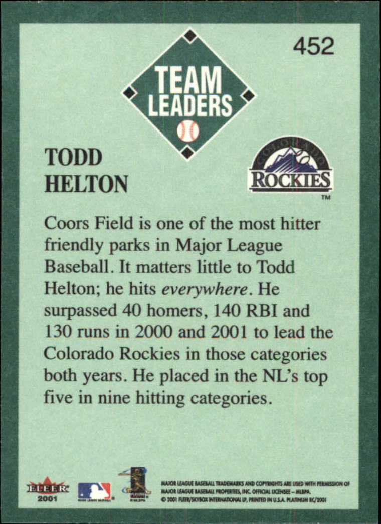 2001 Fleer Platinum #452 Todd Helton TL back image