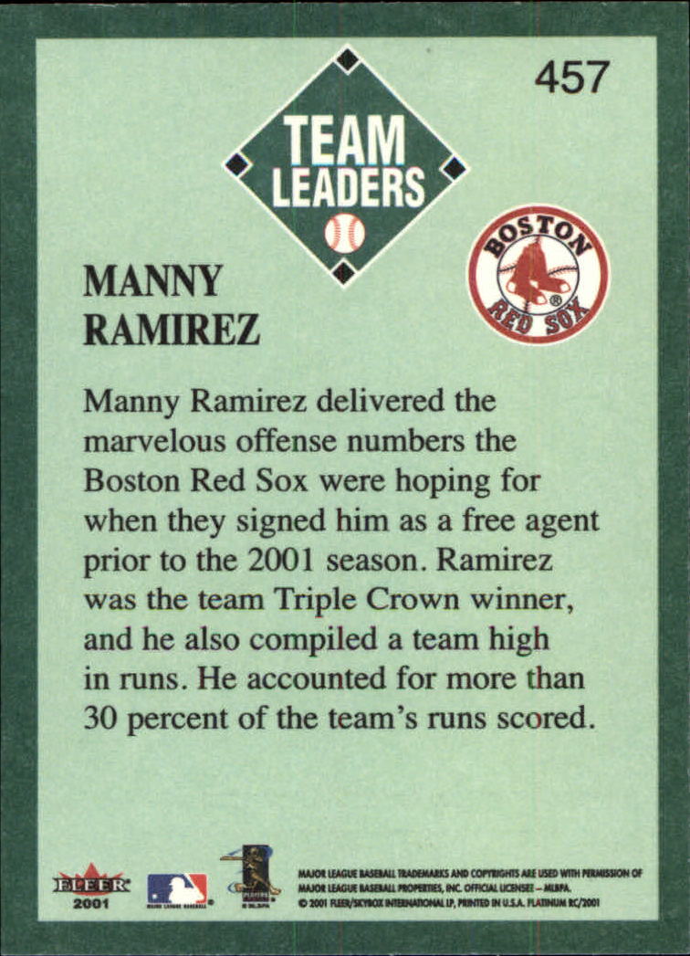 2001 Fleer Platinum #457 Manny Ramirez Sox TL back image