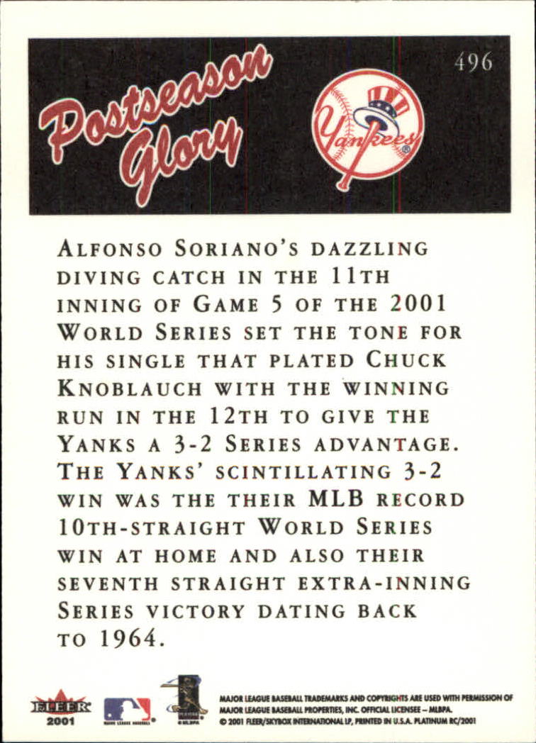2001 Fleer Platinum #496 Alfonso Soriano PG back image