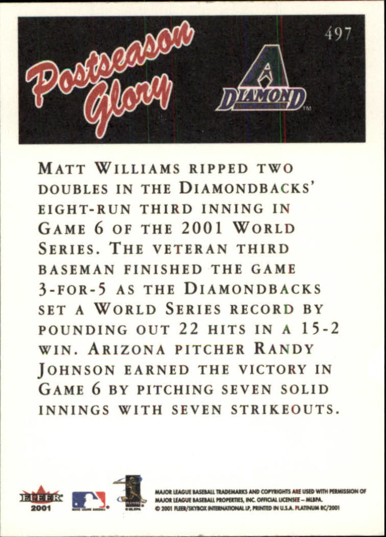 2001 Fleer Platinum #497 Matt Williams PG back image