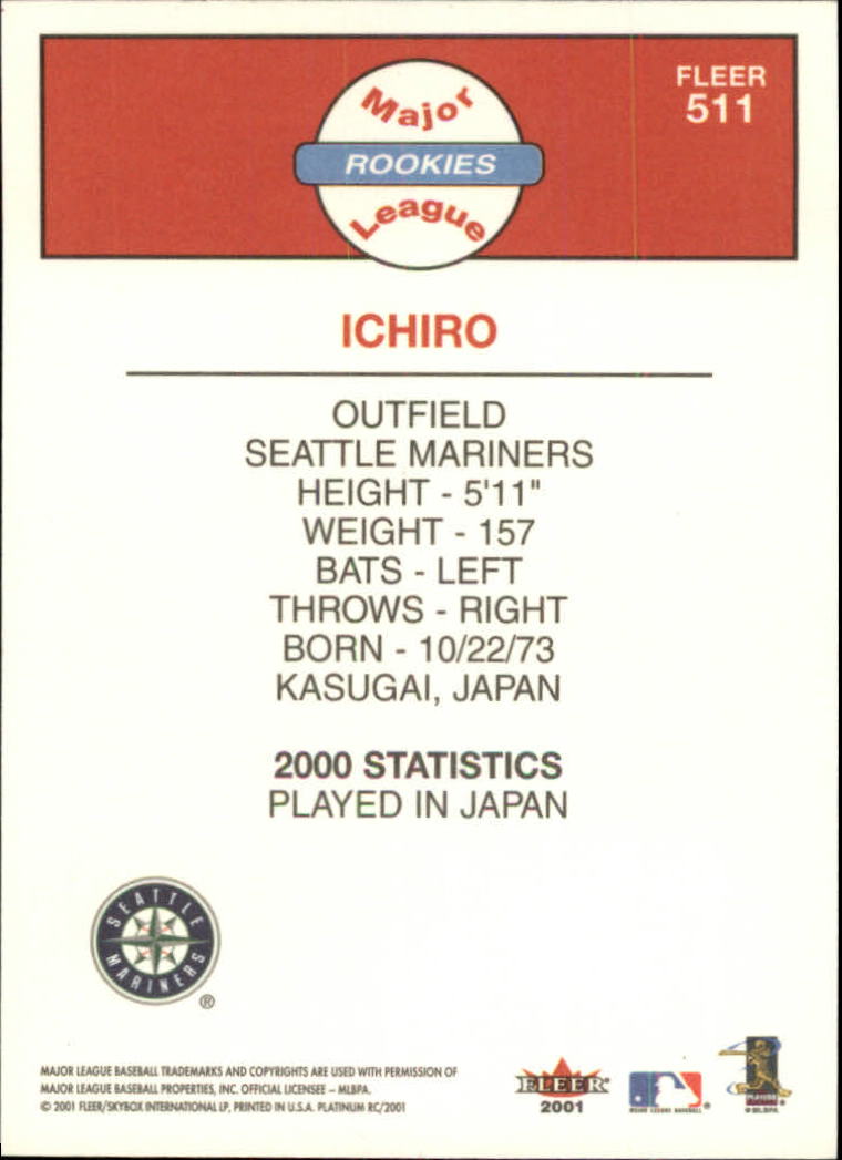 2001 Fleer Platinum #511 Ichiro Suzuki back image