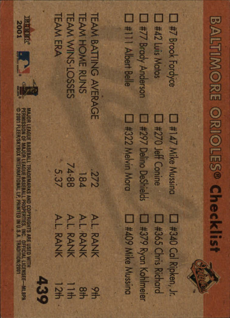 2001 Fleer Tradition #439 Baltimore Orioles CL back image