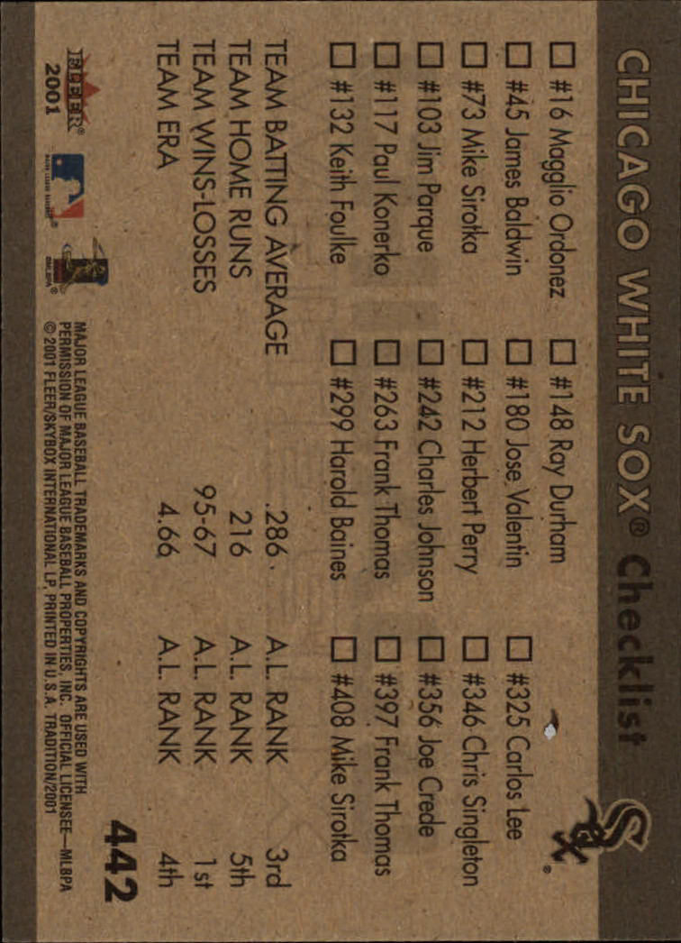 2001 Fleer Tradition #442 Chicago White Sox CL back image