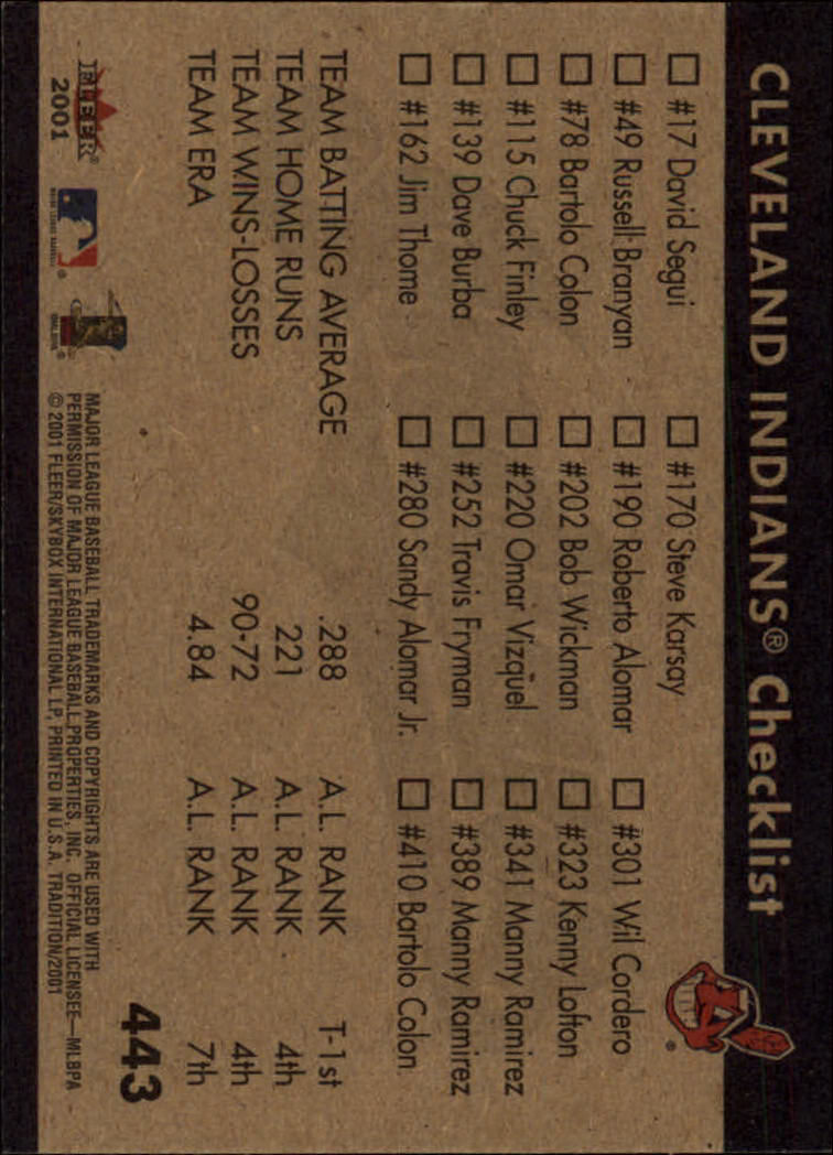 2001 Fleer Tradition #443 Cleveland Indians CL back image