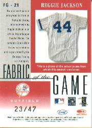 2001 Leaf Certified Materials Fabric of the Game #21SN Reggie Jackson/47 back image