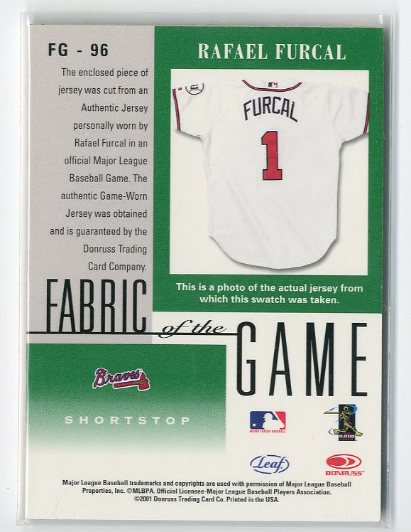 2001 Leaf Certified Materials Fabric of the Game #96BA Rafael Furcal back image