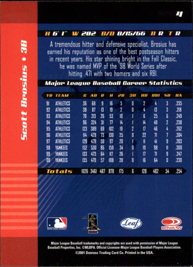 2001 Leaf Limited Baseball "Main Set" Base Cards #1 to #150 - Picture 9 of 269