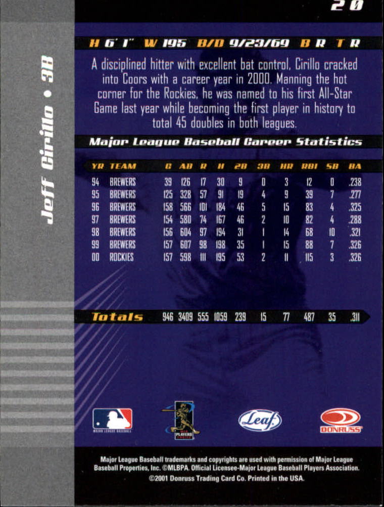 2001 Leaf Limited Baseball "Main Set" Base Cards #1 to #150 - Picture 39 of 269
