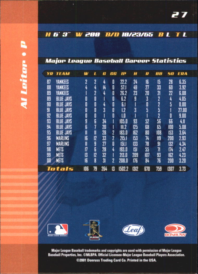 2001 Leaf Limited Baseball "Main Set" Base Cards #1 to #150 - Picture 53 of 269
