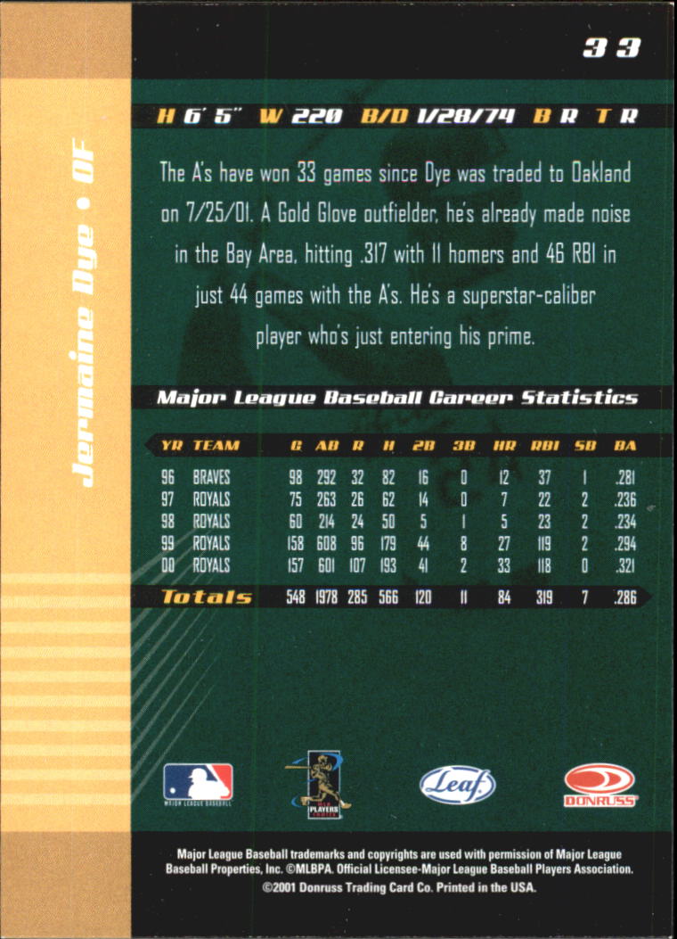 2001 Leaf Limited Baseball "Main Set" Base Cards #1 to #150 - Picture 65 of 269