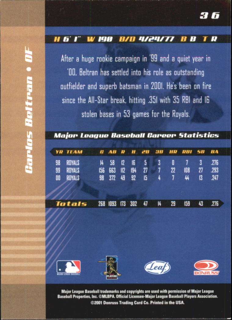 2001 Leaf Limited #36 Carlos Beltran back image