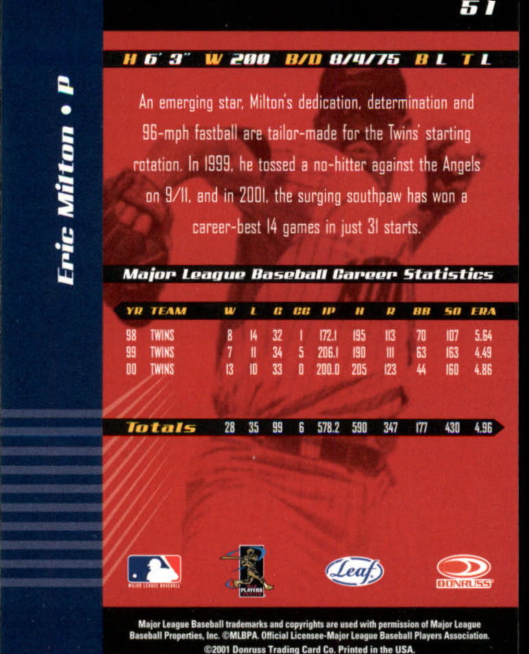 2001 Leaf Limited Baseball "Main Set" Base Cards #1 to #150 - Picture 99 of 269