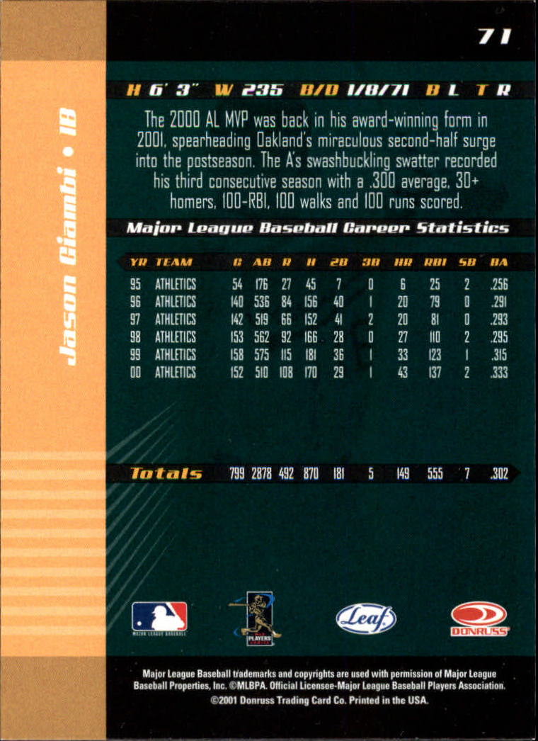 2001 Leaf Limited Baseball "Main Set" Base Cards #1 to #150 - Picture 137 of 269
