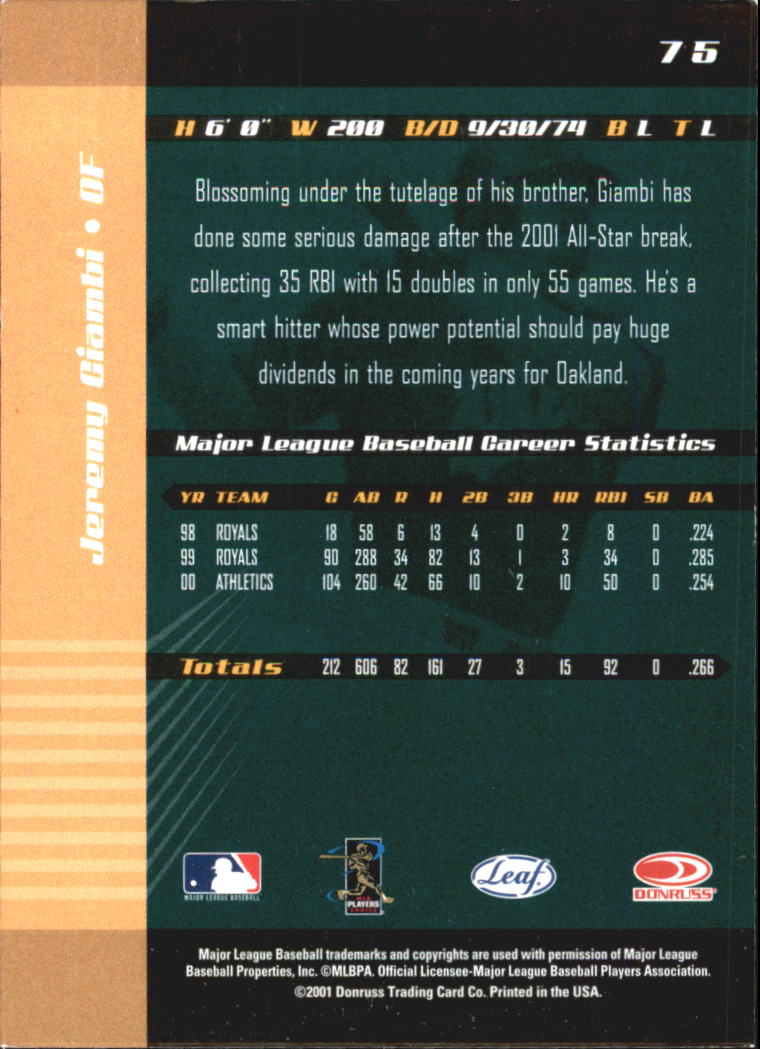2001 Leaf Limited Baseball "Main Set" Base Cards #1 to #150 - Picture 143 of 269