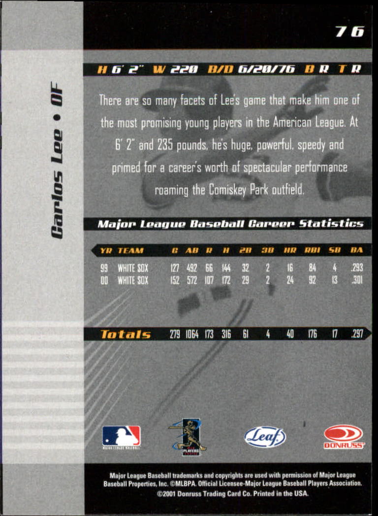 2001 Leaf Limited #76 Carlos Lee back image