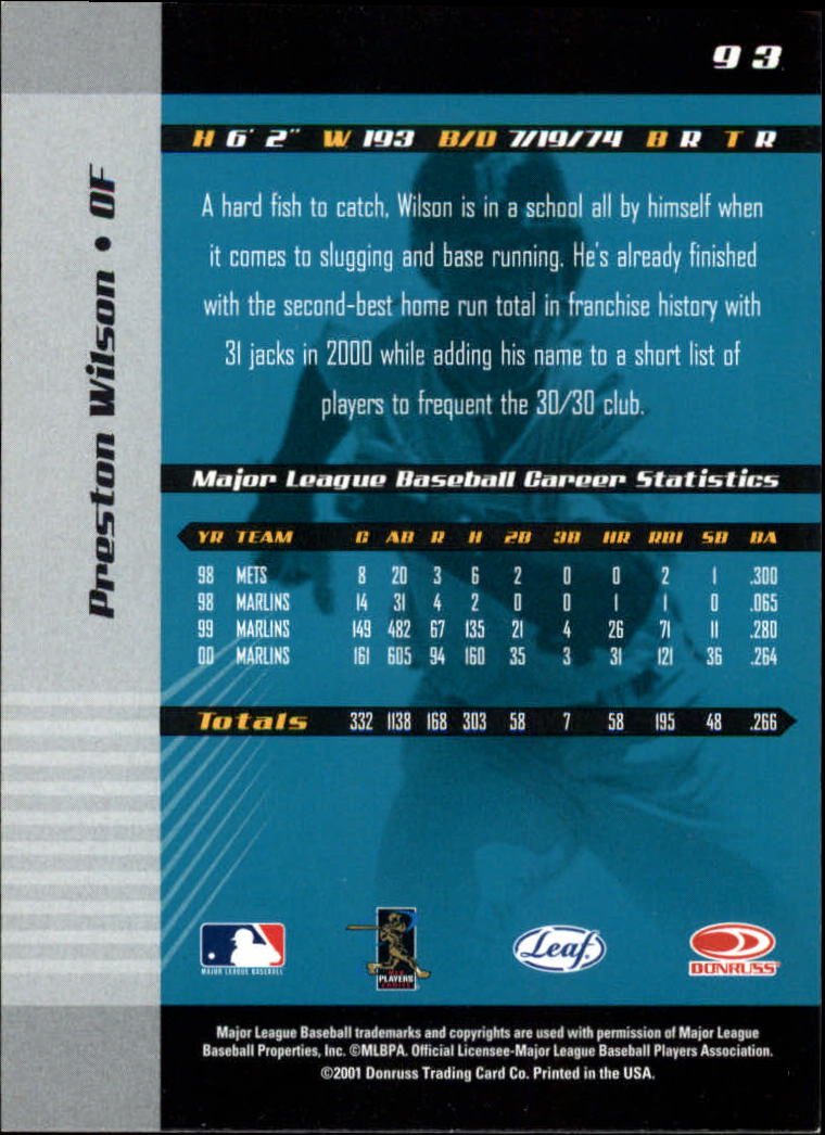 2001 Leaf Limited Baseball "Main Set" Base Cards #1 to #150 - Picture 173 of 269