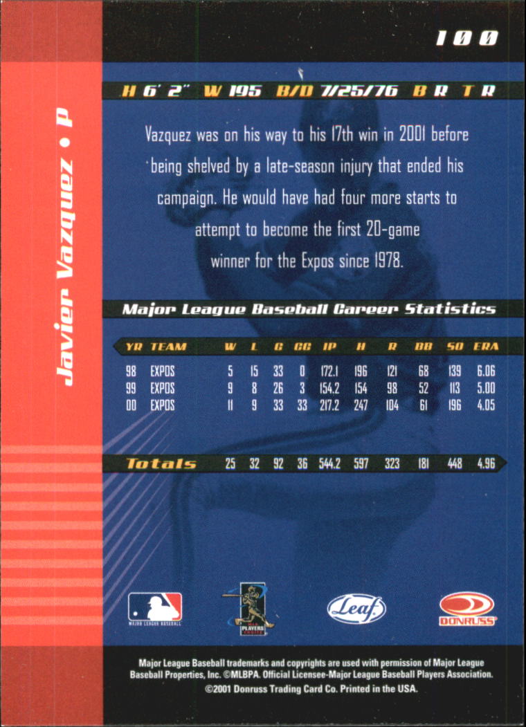 2001 Leaf Limited Baseball "Main Set" Base Cards #1 to #150 - Picture 185 of 269