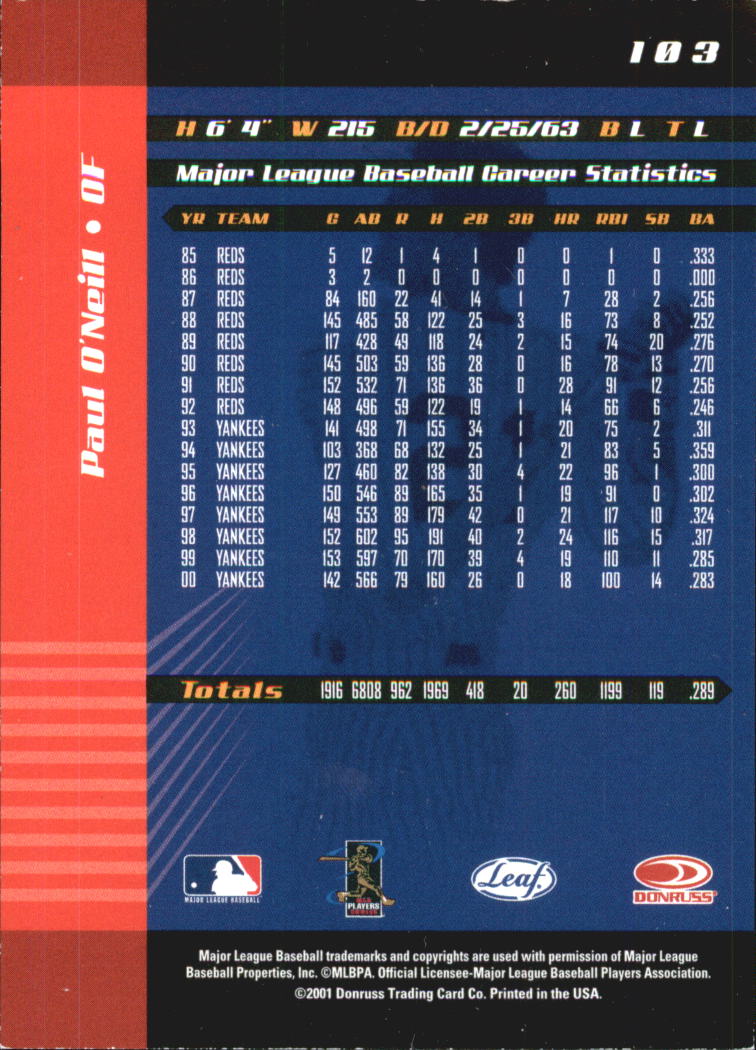 2001 Leaf Limited Baseball "Main Set" Base Cards #1 to #150 - Picture 191 of 269