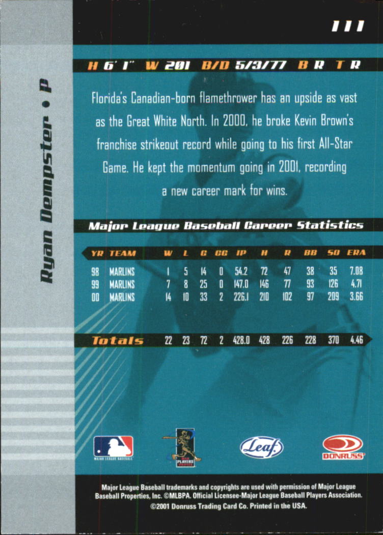 2001 Leaf Limited Baseball "Main Set" Base Cards #1 to #150 - Picture 201 of 269