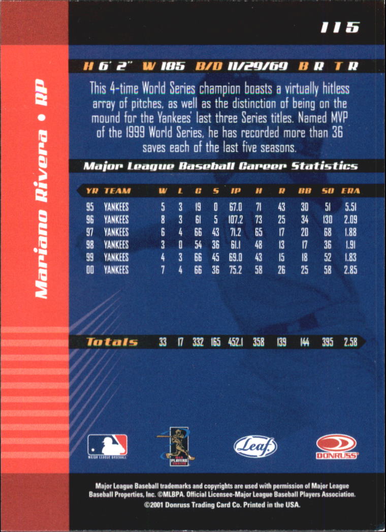 2001 Leaf Limited Baseball "Main Set" Base Cards #1 to #150 - Picture 209 of 269
