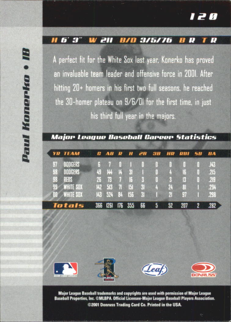 2001 Leaf Limited #120 Paul Konerko back image