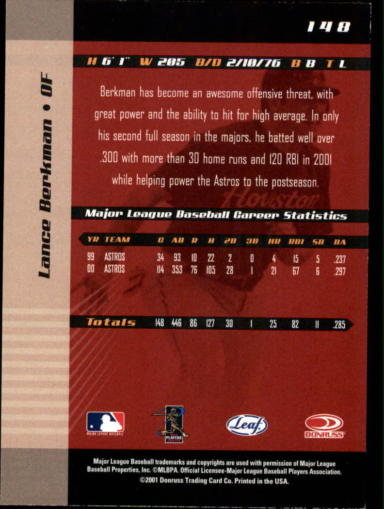 2001 Leaf Limited #148 Lance Berkman back image