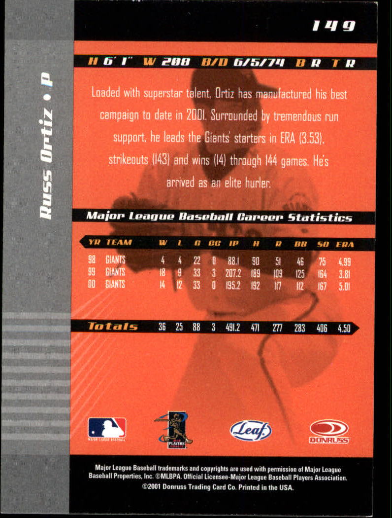 2001 Leaf Limited Baseball "Main Set" Base Cards #1 to #150 - Picture 267 of 269