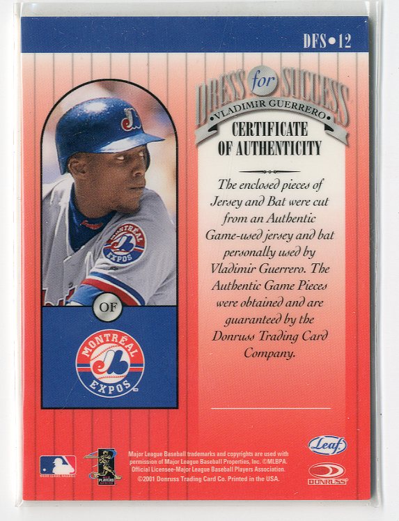 2001 Leaf Rookies and Stars Dress for Success #DFS12 Vladimir Guerrero back image