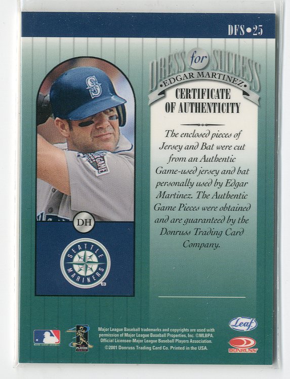 2001 Leaf Rookies and Stars Dress for Success #DFS25 Edgar Martinez back image