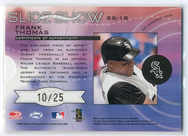 2001 Leaf Rookies and Stars Slideshow View Master #S18 Frank Thomas back image