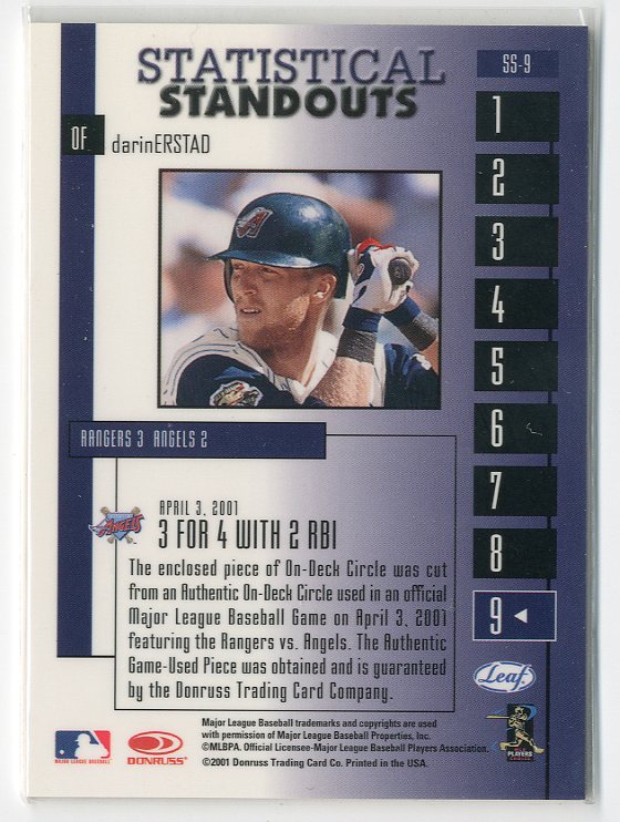 2001 Leaf Rookies and Stars Statistical Standouts #SS9 Darin Erstad back image