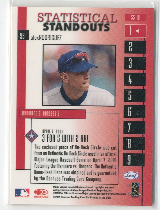 2001 Leaf Rookies and Stars Statistical Standouts #SS10 Alex Rodriguez back image