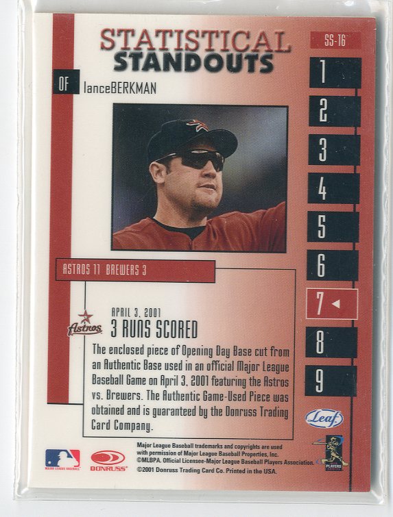 2001 Leaf Rookies and Stars Statistical Standouts #SS16 Lance Berkman back image