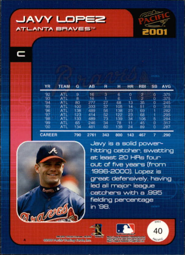 2001 Pacific #40 Javy Lopez back image