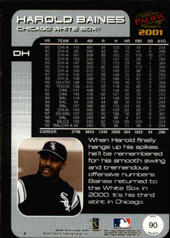 2001 Pacific #90 Harold Baines back image