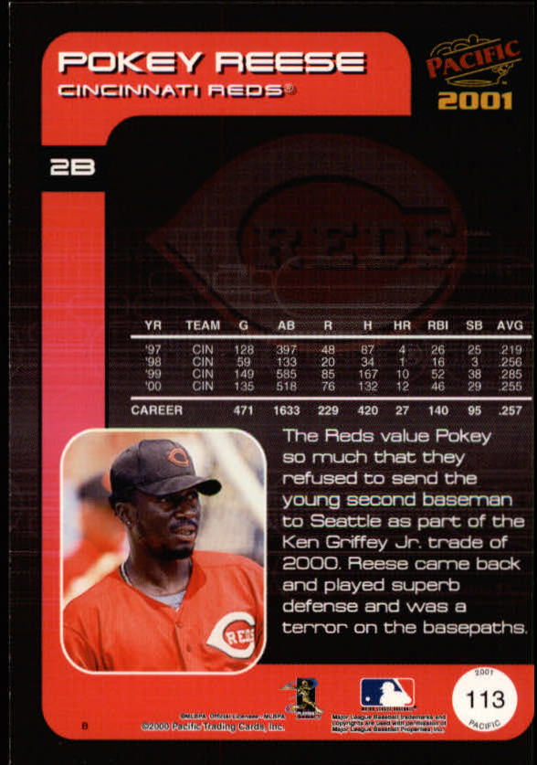2001 Pacific #113 Pokey Reese back image