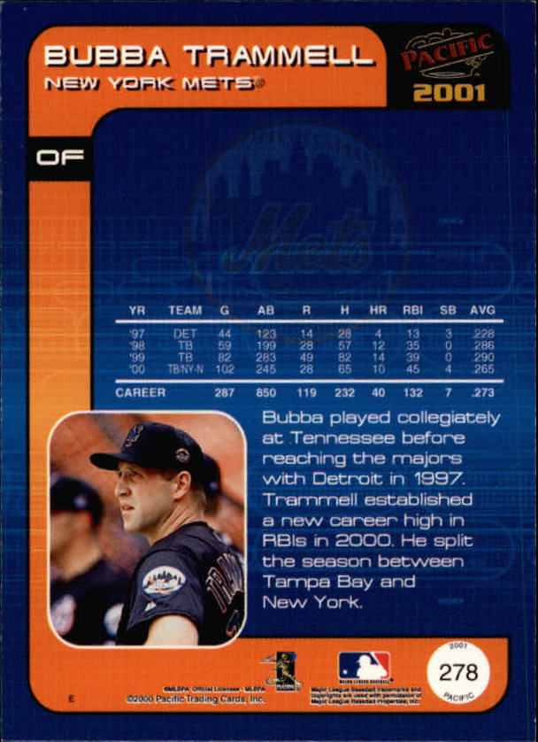 2001 Pacific #278 Bubba Trammell back image