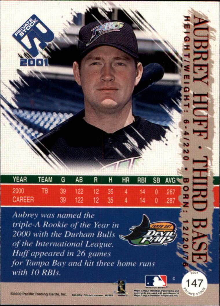2001 Private Stock #147 Aubrey Huff SP back image