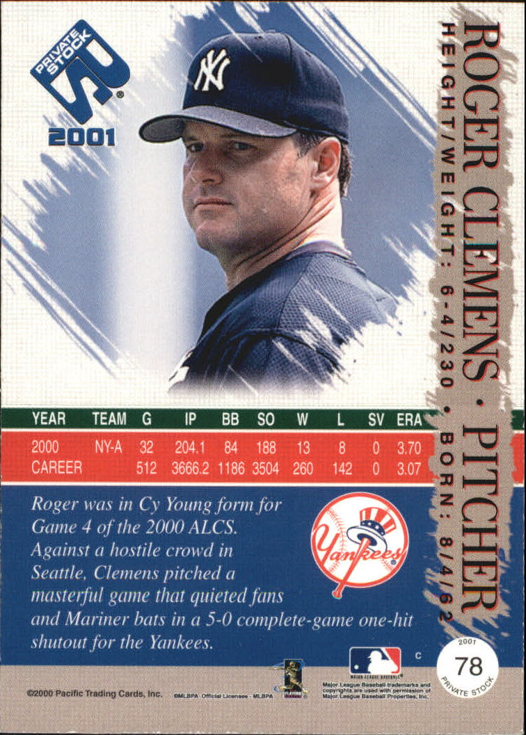 2001 Private Stock Gold Portraits #78 Roger Clemens