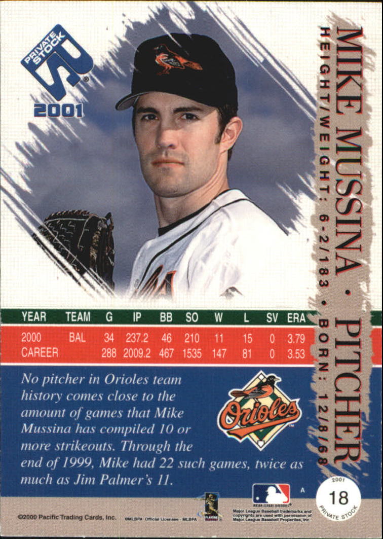 2001 Private Stock Premiere Date #18 Mike Mussina back image