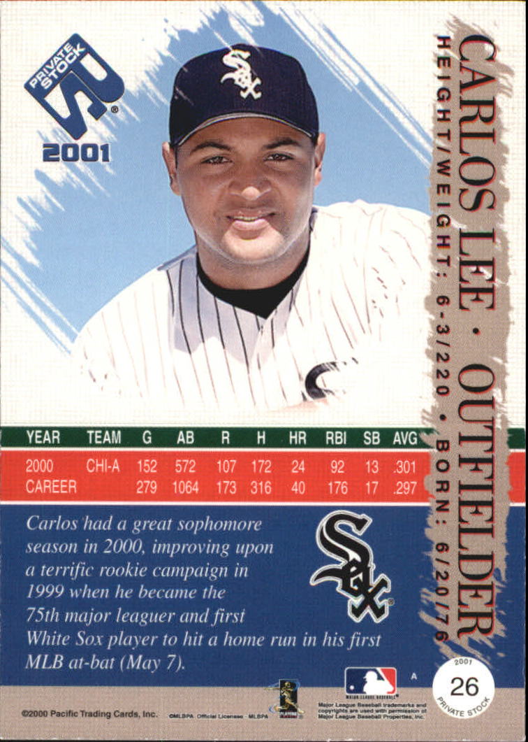 2001 Private Stock Premiere Date #26 Carlos Lee back image