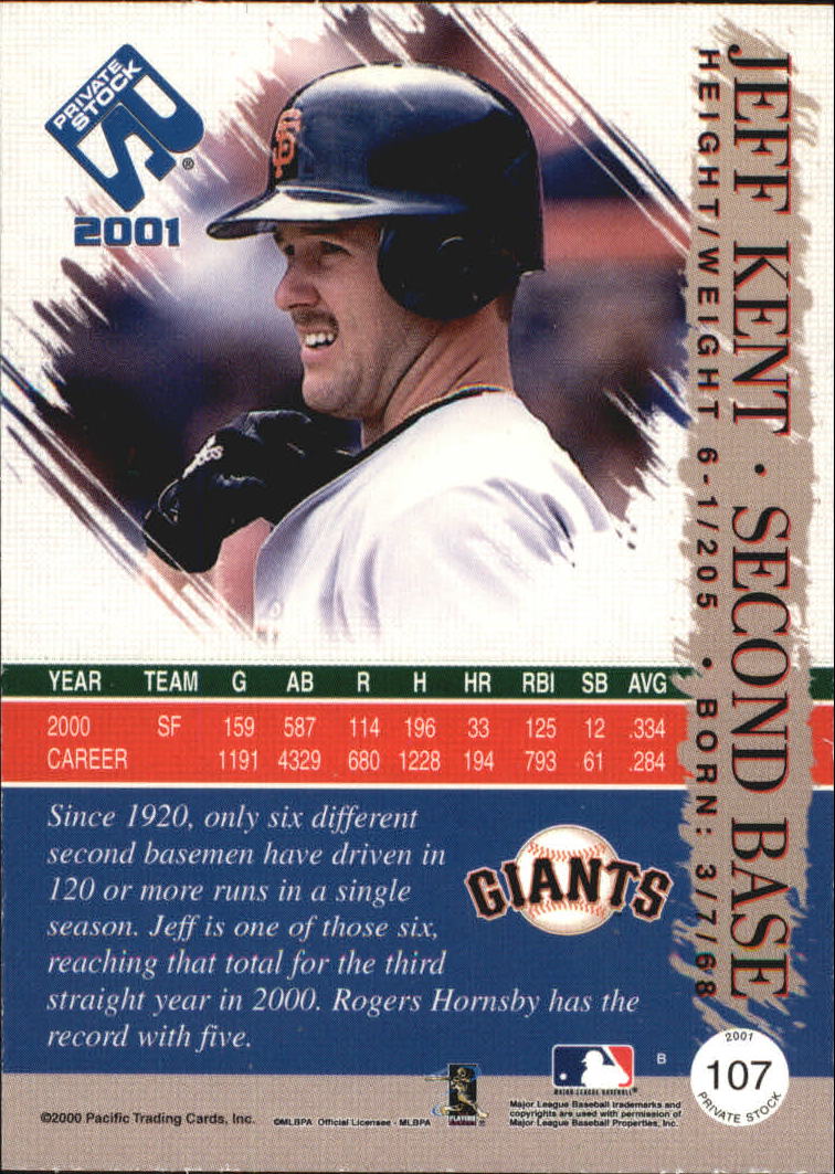 2001 Private Stock Premiere Date #107 Jeff Kent back image