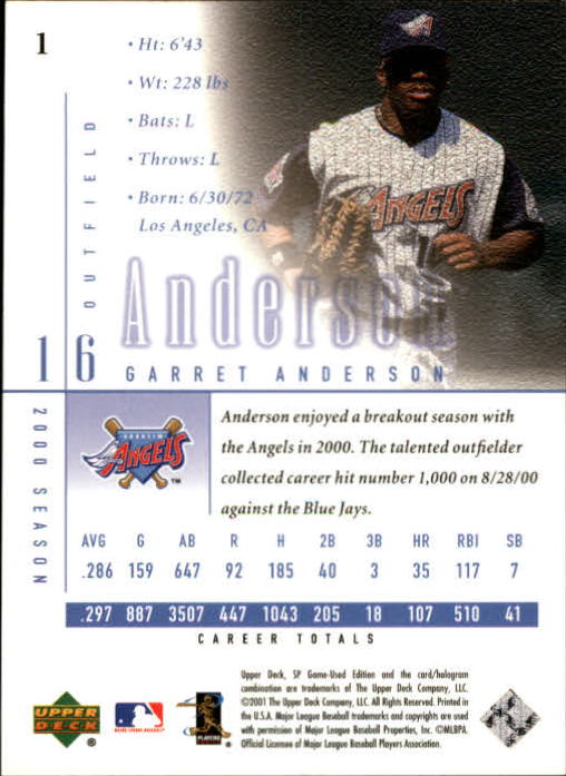 2001 SP Game Used Edition #1 Garret Anderson back image