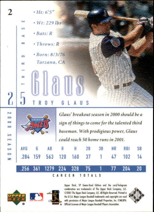2001 SP Game Used Edition #2 Troy Glaus back image