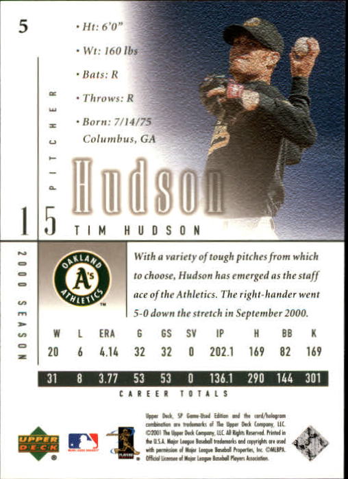 2001 SP Game Used Edition #5 Tim Hudson back image